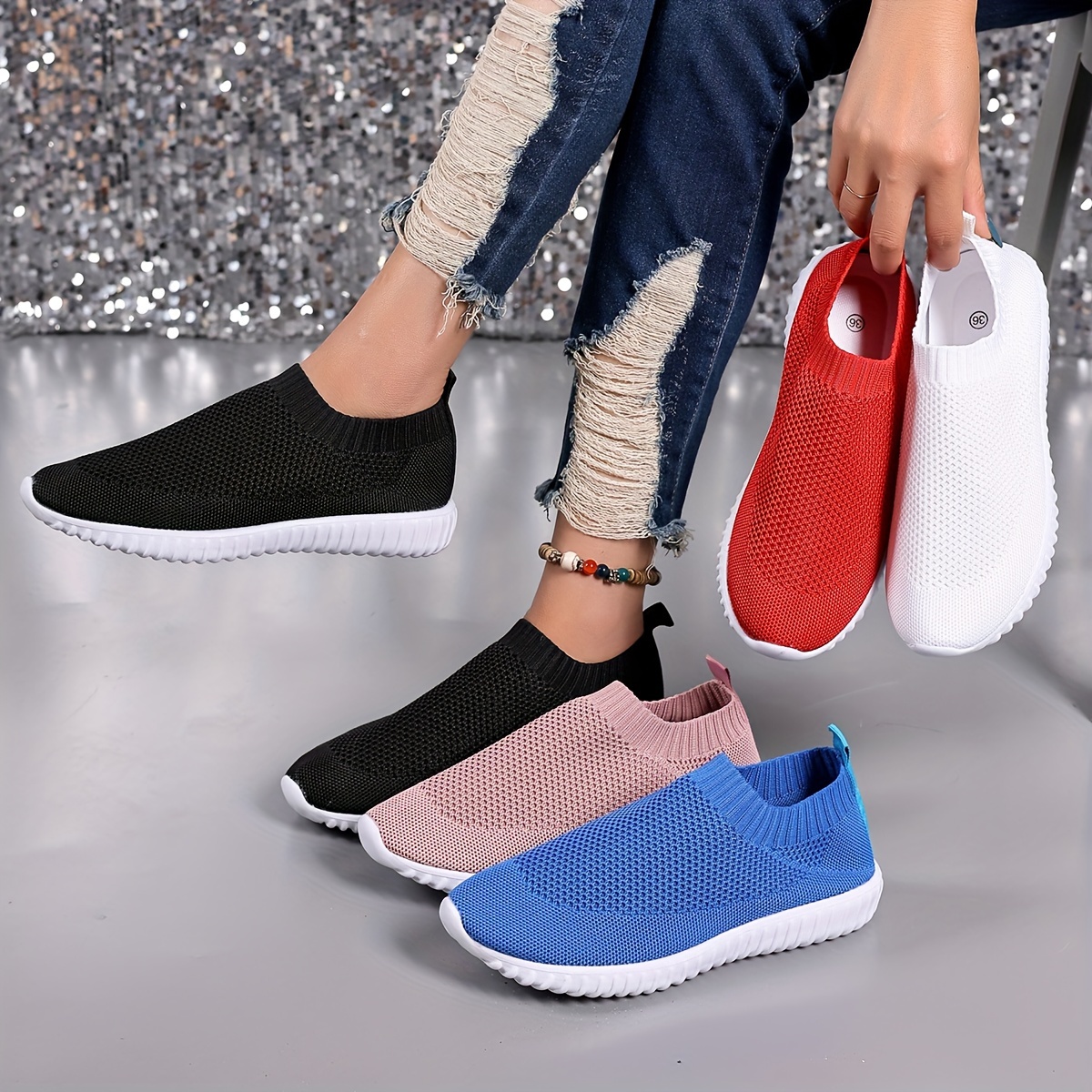 

Women's Breathable Walking Shoes, Comfy Casual Slip-on Sneakers, Camping Footwear, Lightweight Sports Shoes