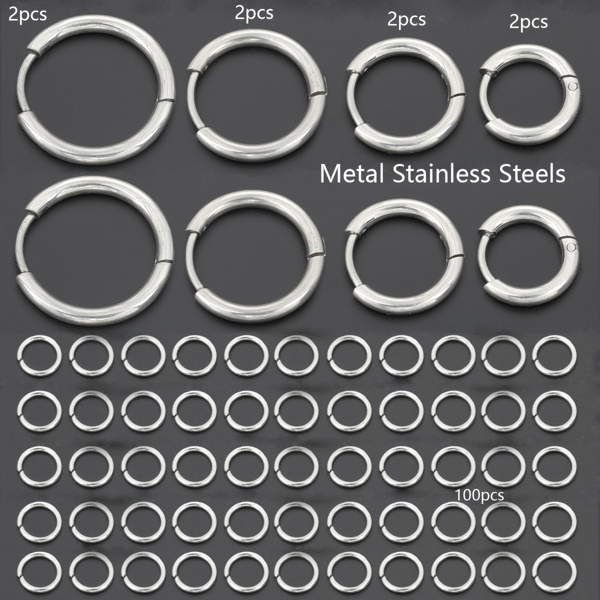 TEMU Juego de 56/108 piezas de componentes para aretes de acero inoxidable para bricolaje, ganchos de aretes abiertos de 8 mm/10 mm/12 mm/14 mm y
