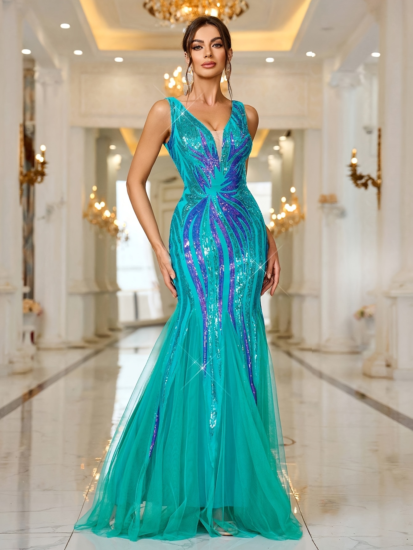 ethereal figure flattering sequined fishtail mesh party - Temu Mauritius