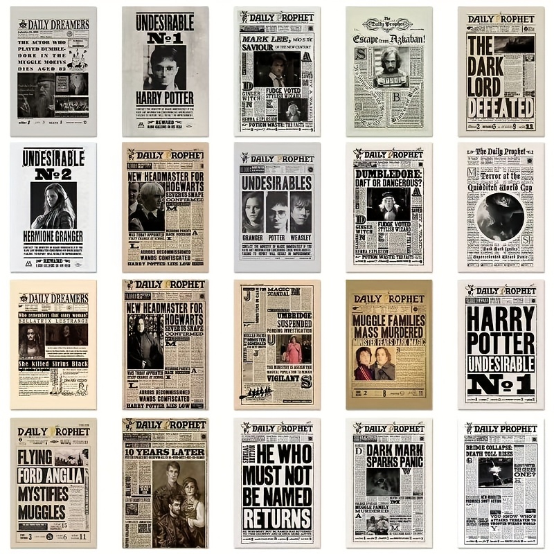 TEMU Harry Potter Wizarding World Newspaper Sticker Set - Hogwarts Journal Material, Vintage Paper