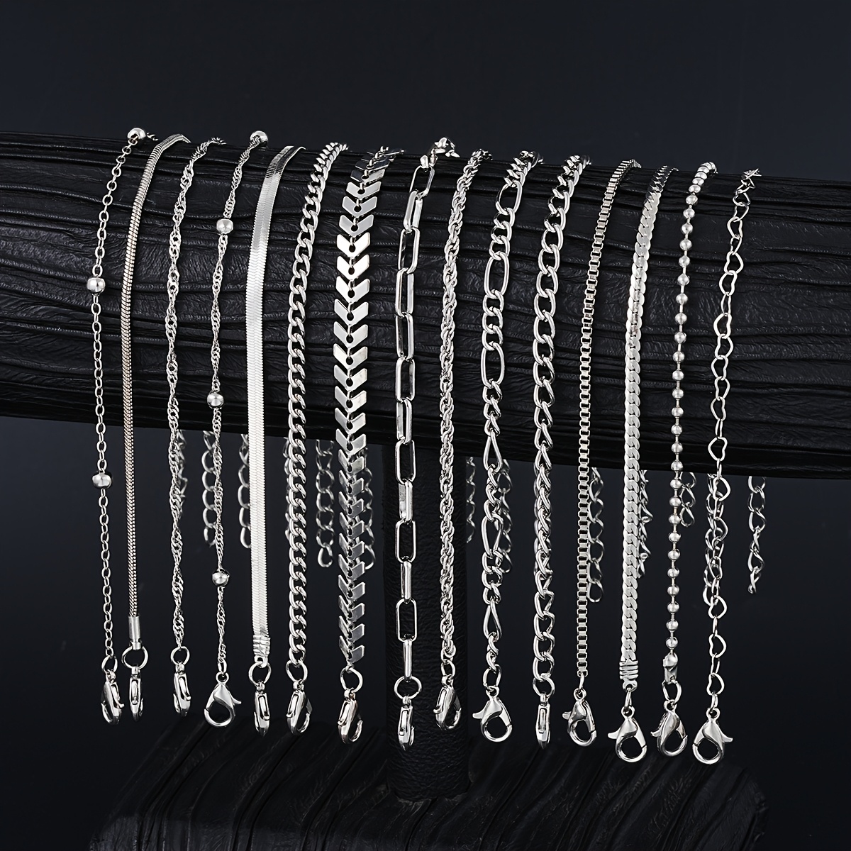 TEMU 15 Anklet Bracelets, Women's Bracelet Anklet Set, High Quality, Summer Beach Wind Bead Chain, Box Chain, Bone Chain, Women's Beach Party Date Gifts