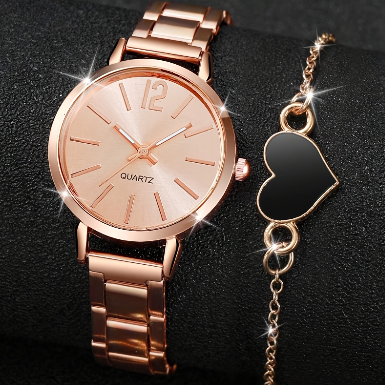 2pc Fashion Rose Golden Quartz Watch Set Quartz Movement And  display picture 3