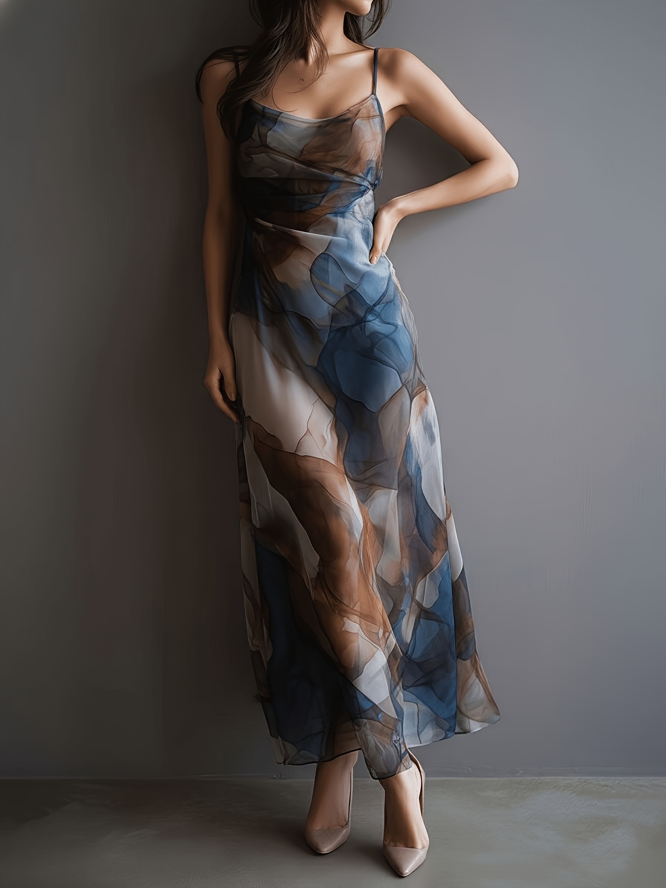 fashion womens long dress watercolor print suspender dress - Temu Mauritius