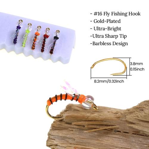 10 buc. nymfă standard pentru pescuitul la muscă, model păstrăv pentru tot timpul anului, cârlig placat cu aur fără , #16, momeli pentru pescuitul la muscă în apă