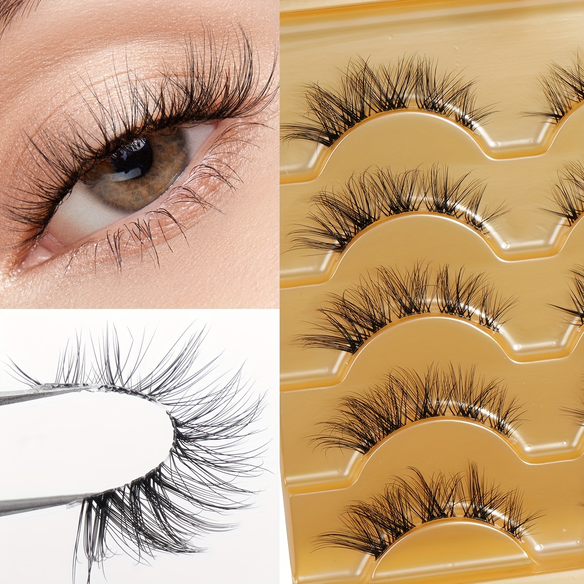 

5 Pairs False Eyelashes, Natural Cross Style, Transparent Stem, Eye Makeup Lash Extension, Daily & Party Wear