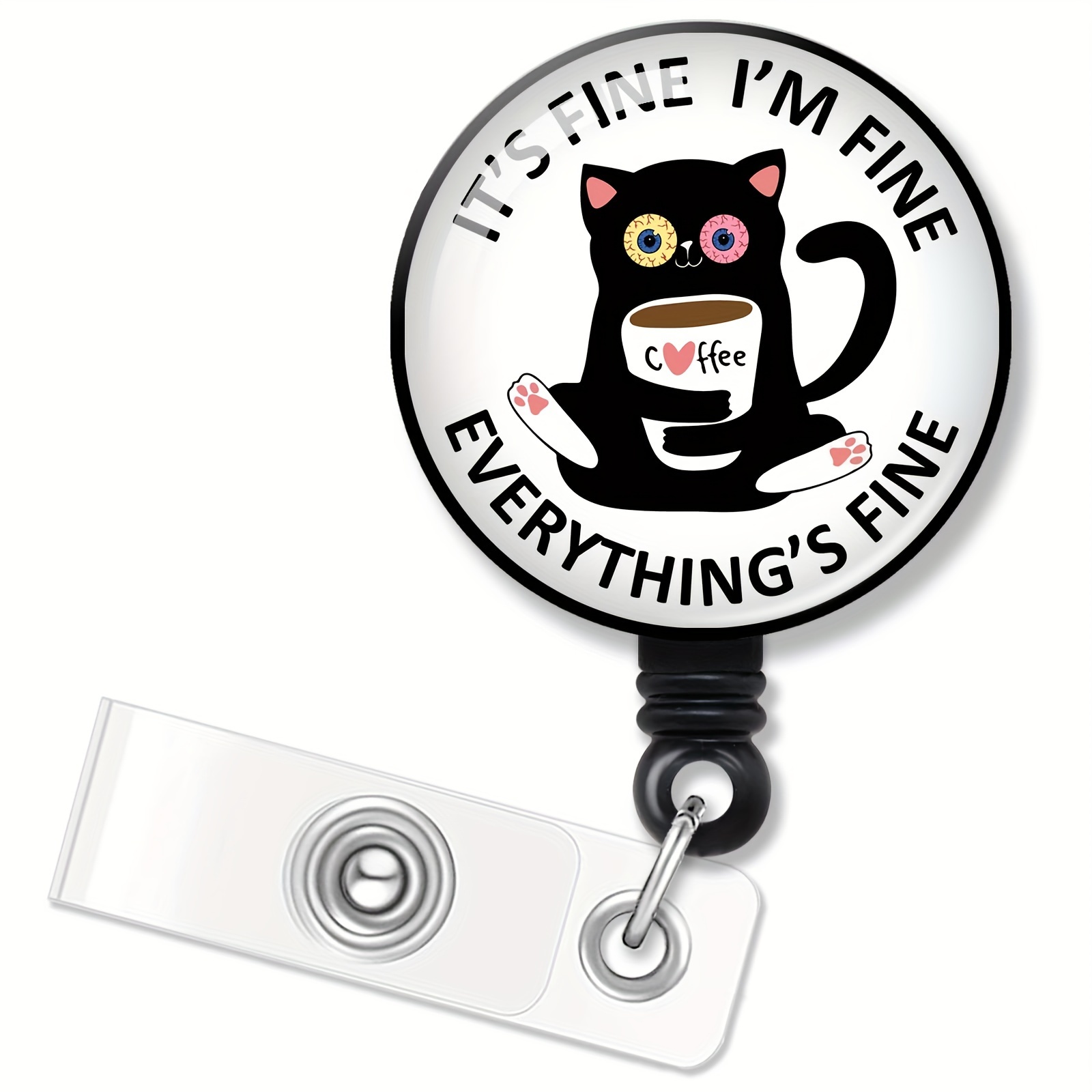 Id Badge Holder Retractable Reel Clip Cute Black Cat Flowers - Temu