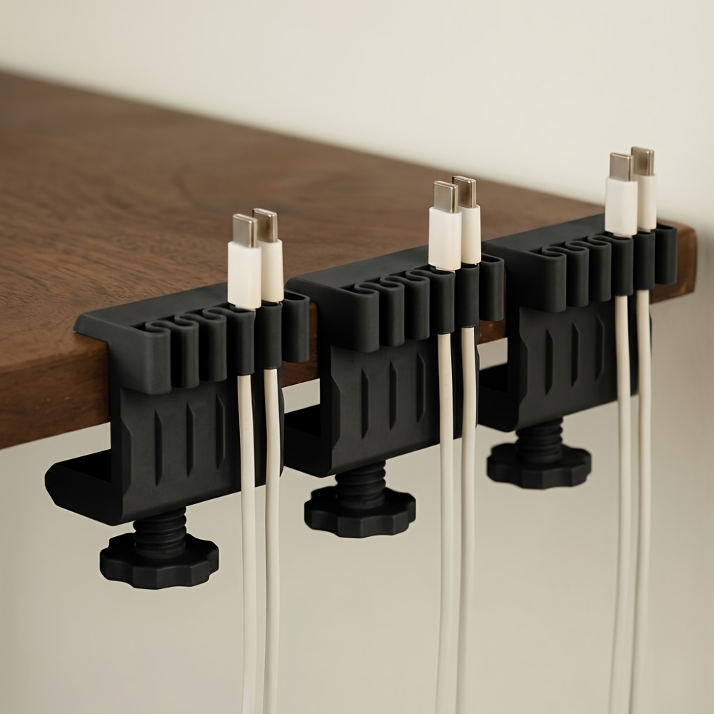 3pcs Desk Cable Management Organizer Clip - No-drill Usb Charger Holder, Clamp-on Wire Tidy For Bedside Table, Office & Gaming Setup