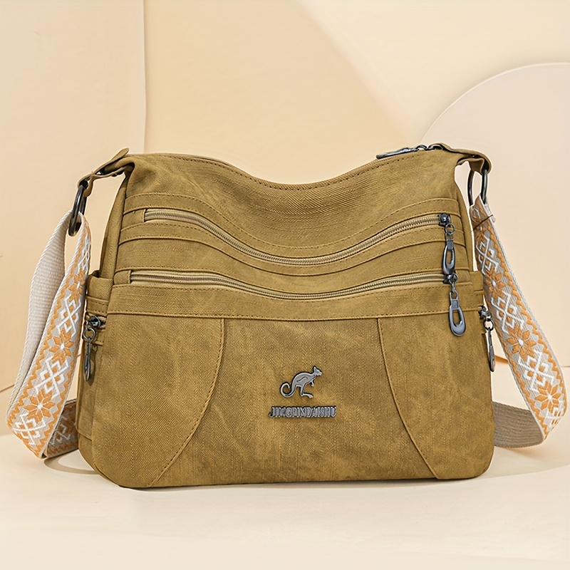 

Sac à bandoulière vintage pour femmes, en simili cuir, couleur unie, sac à main décontracté avec fermeture à glissière, doublure en polyester, détail peint sur les bords, pour noir, , jaune , , bleu