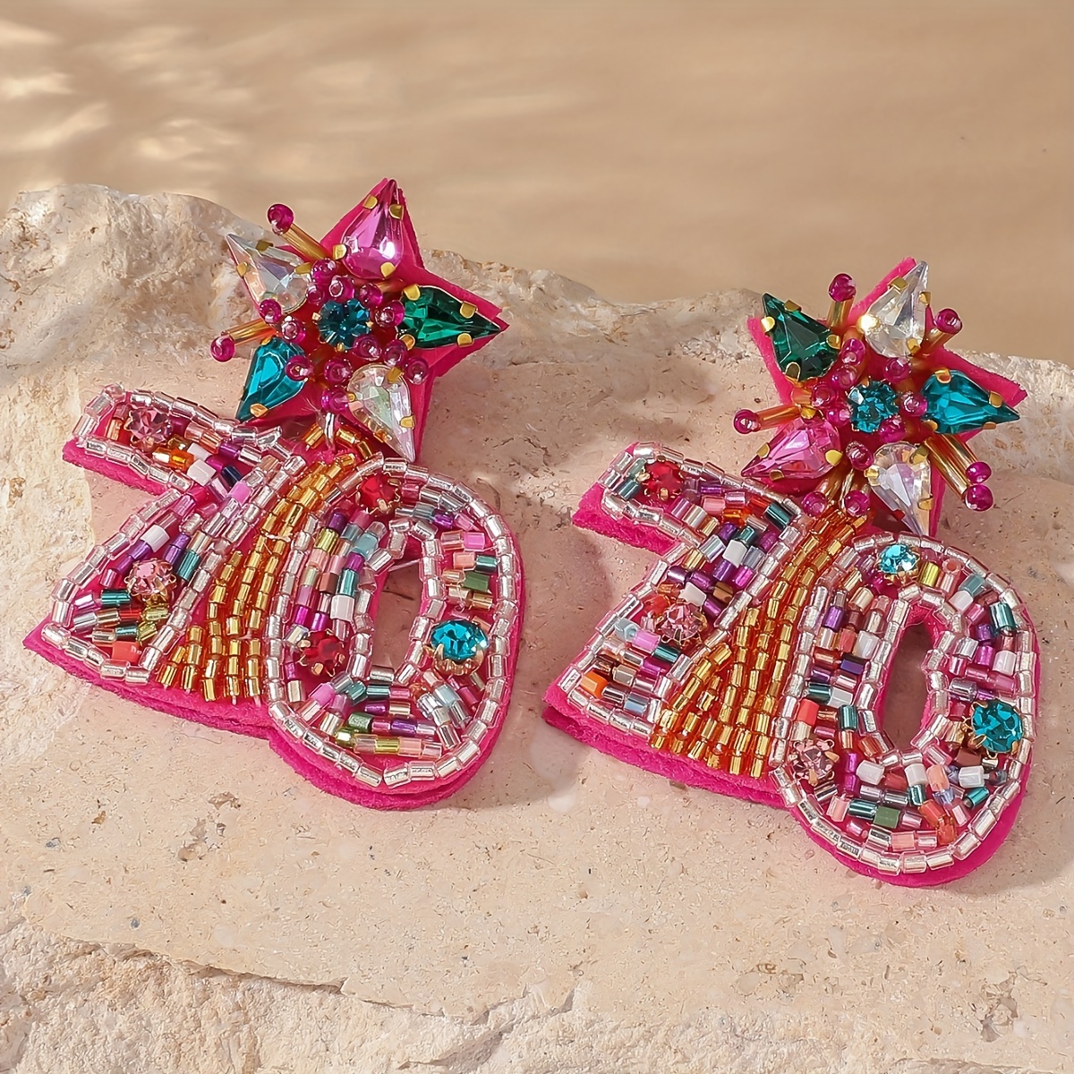 Boho Handcrafted Beaded Number Earrings Colorful Dangle for Women
