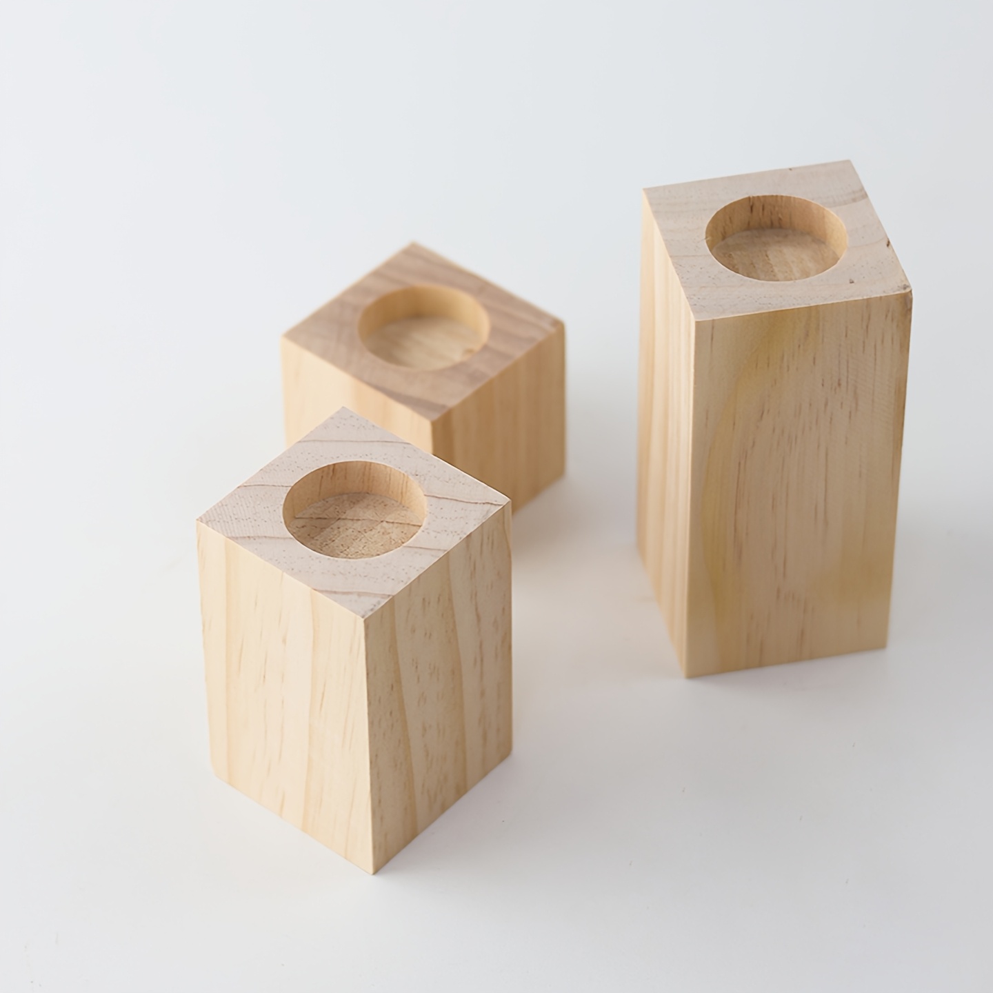 TEMU 3pcs Wooden Combined Candle Holders, High-low Candle Stands, Wooden Candlesticks, Creative Pine Wooden Candle Holders, Retro Wedding Atmosphere