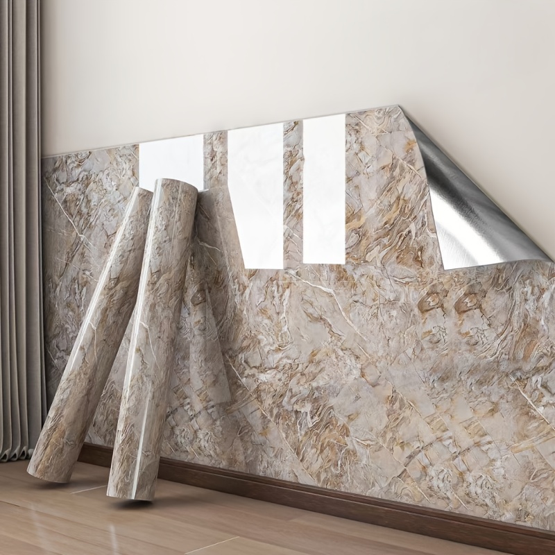 1 roll extra large self marble texture wallpaper floor tiles peel and stick vinyl plank sheets in grey black white gray beige high quality for kitchen bathroom shower tv walls floors decor with textured surface suitable for large easy to clean durable vinyl material random matching design suitable for more Product details 10