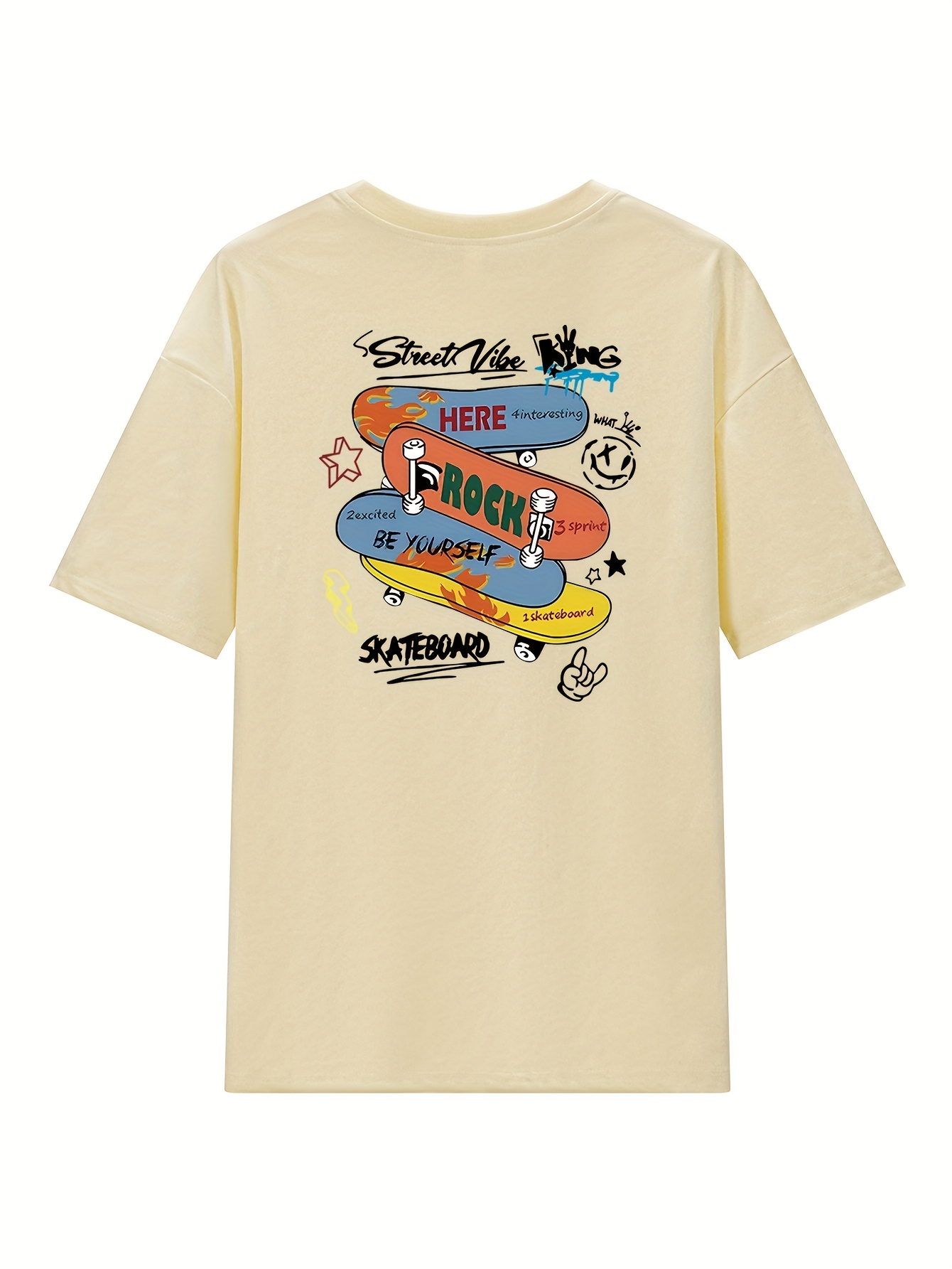 womens summer casual skateboard graphic print t shirt loose fit longline top with cartoon design light yellow round neck short sleeve tee for streetwear everyday outfits outfit addition durable fabric relaxed fit   print shirt women Product details 13