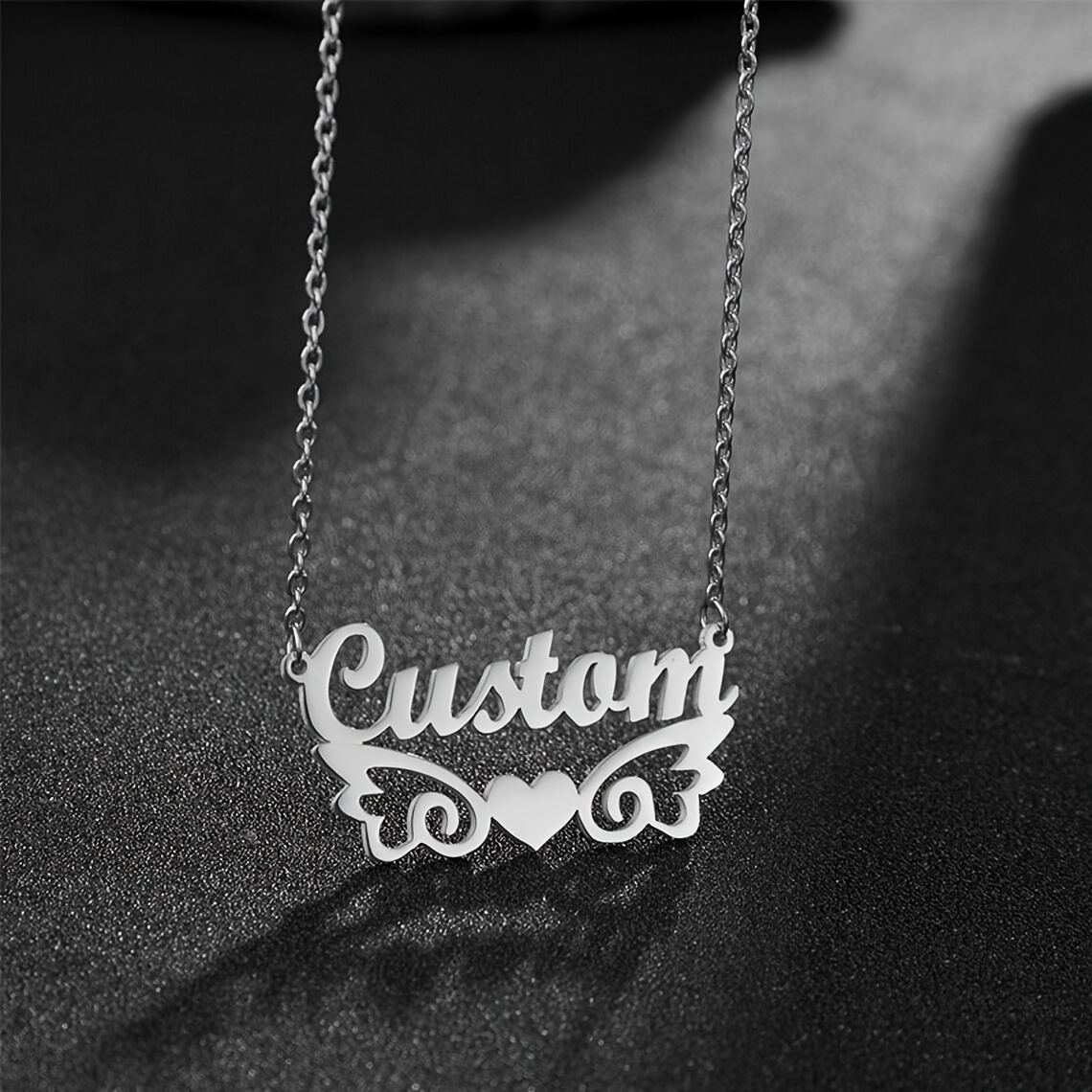 TEMU Collier Pendentif Cœur Personnalisé en Acier Inoxydable - Design Argentée avec Nom, Bijou Minimaliste pour Femme, Accessoire Décontracté et