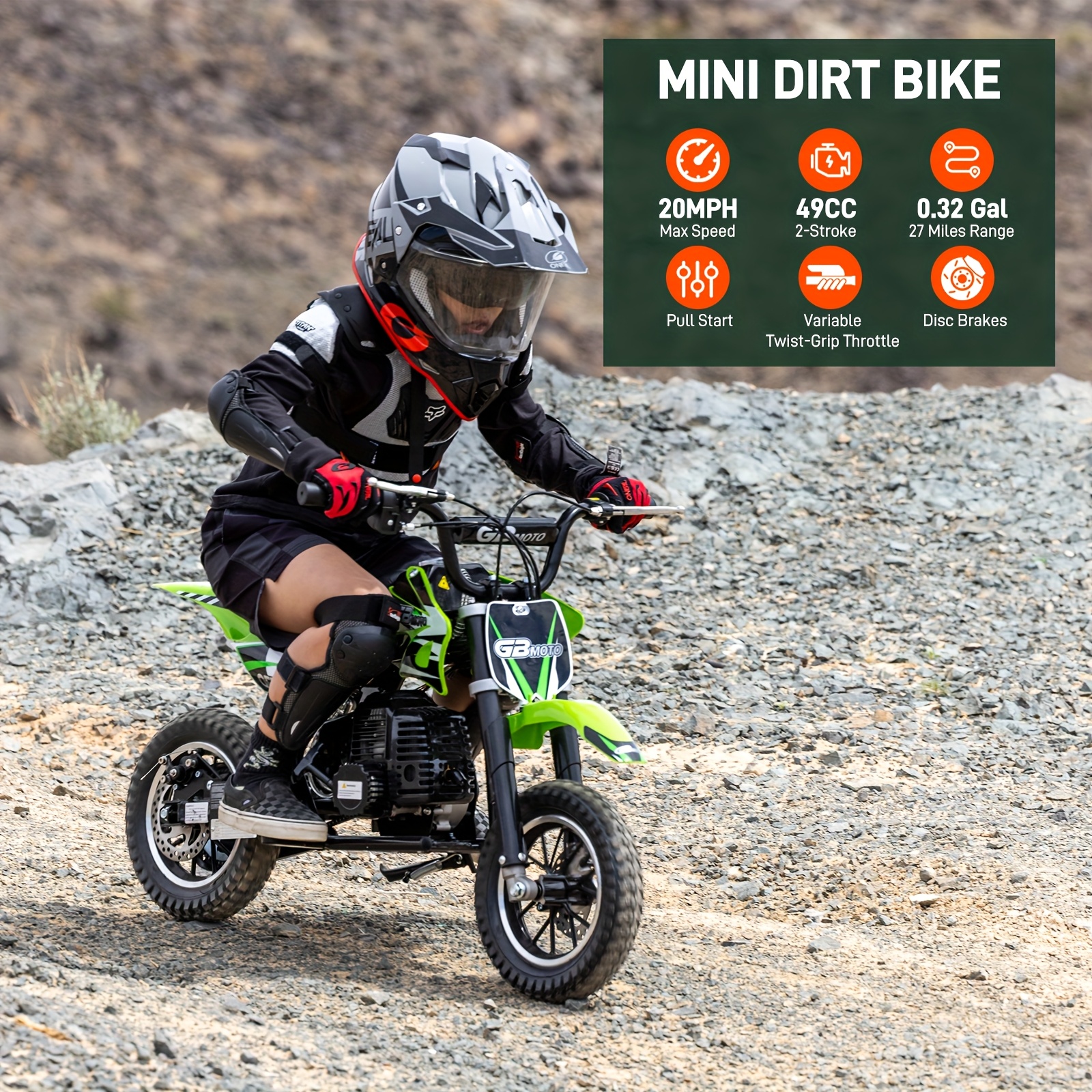 Honrane 49cc Kids Dirt Bike 2-Stroke Gas Power Motocross Off Road Motorcycle Mini Dirt Bike For Kids Pocket Motorbike With Front Rear Disc Brakes Racing Max Speed 40kmh Red