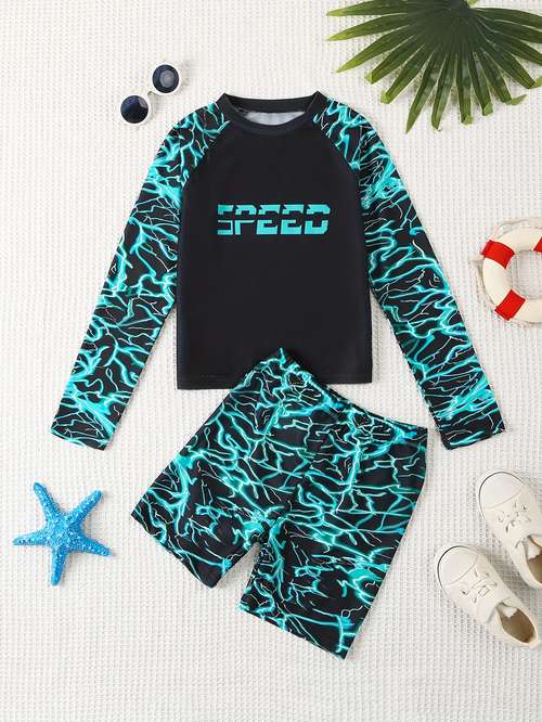 Costume Da Bagno 2 Pezzi Per Bambino Con Protezione UV - Top E Pantaloncino, Taglie 80-140 Cm