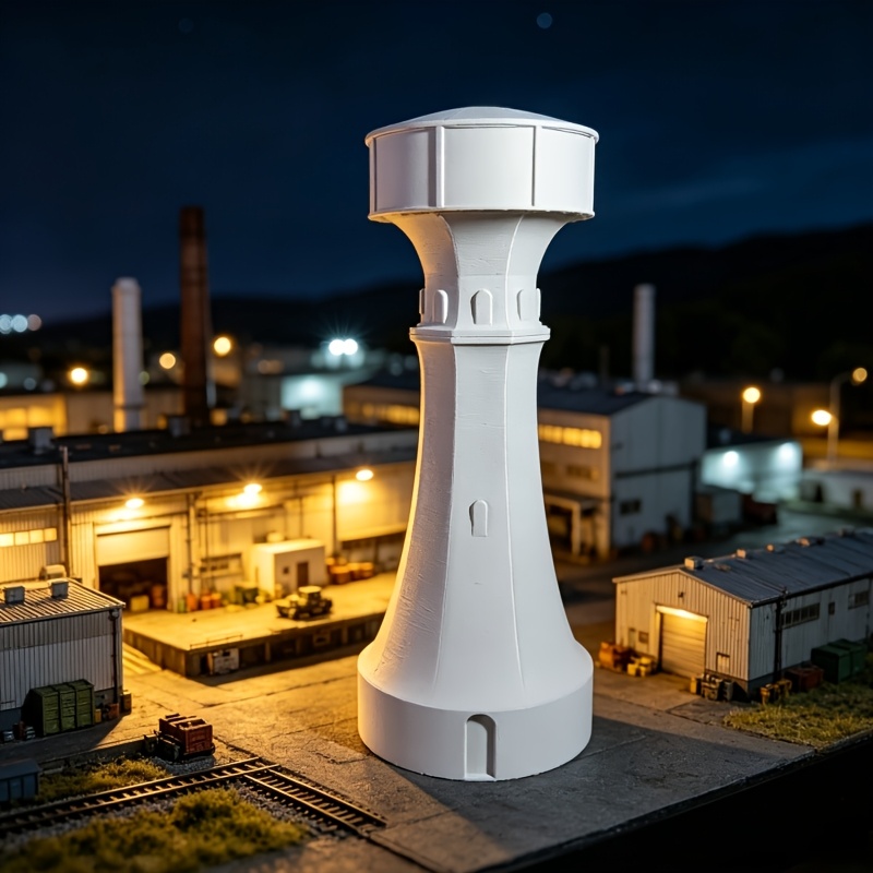 Retro Industrial Style White Water Tower Model