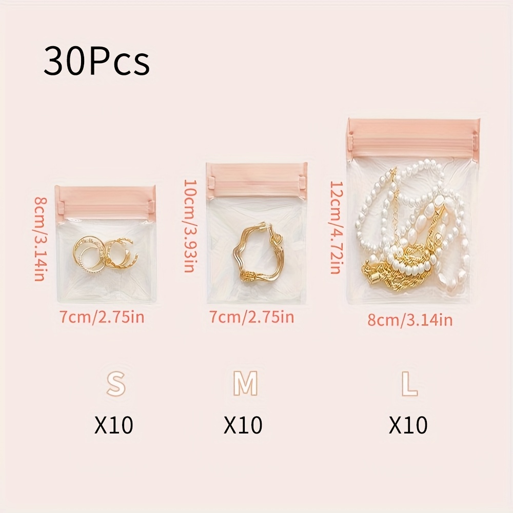 TEMU 15/30 piezas Bolsas de almacenamiento de joyería de EVA antioxidantes, Fundas de exhibición selladas de color rosa para organizar aretes,