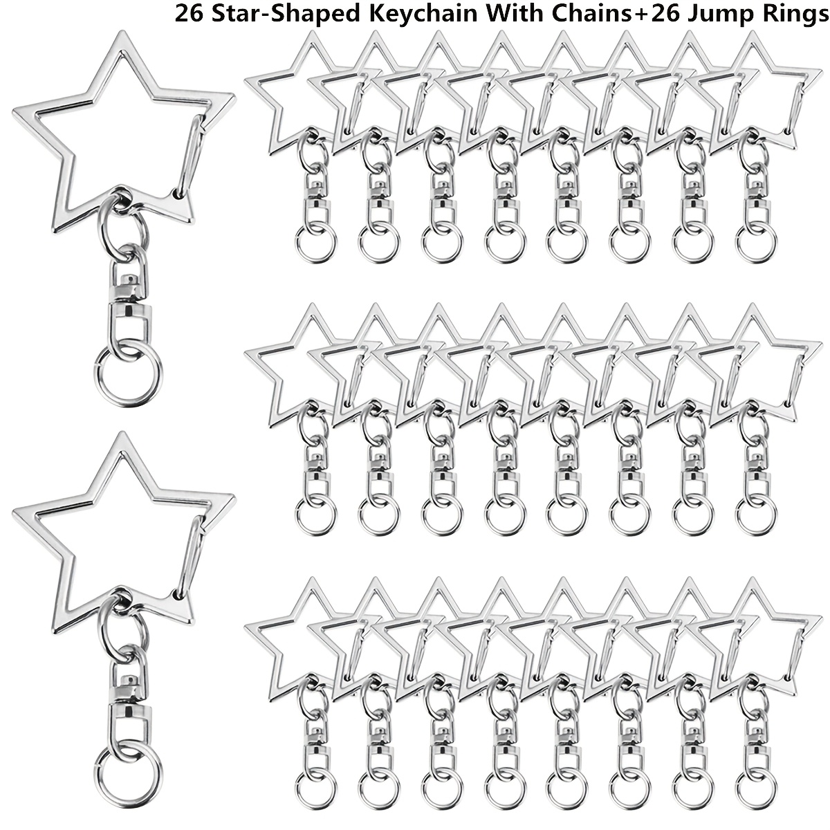 TEMU 26 Sets Star Shaped Lobster Clasp Keychains, With Swivel Chain Hooks Open Jump Rings(bulk) Ideal For Diy Keychains, Crafts, Gifts, Bags, And