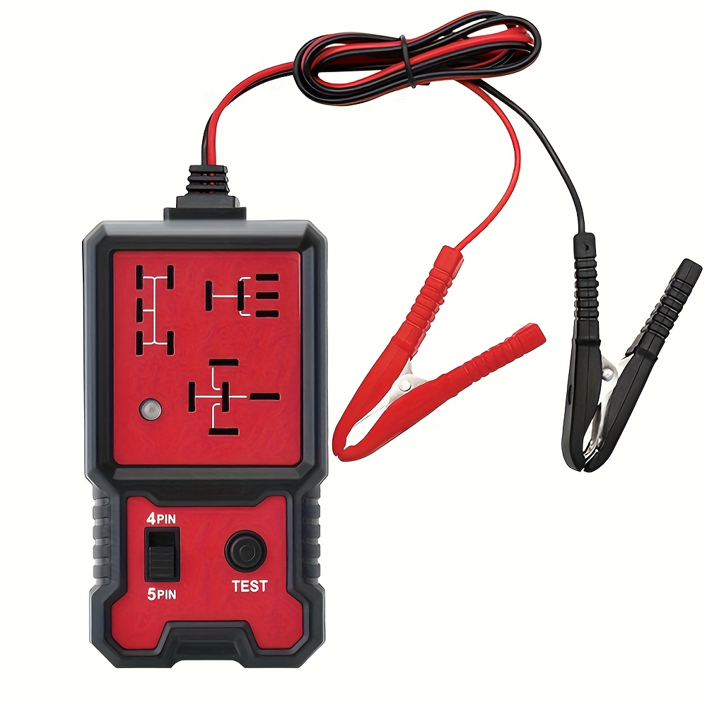 TEMU Compact 12v Relay Tester For Cars With Battery Clips - Detects 4-pin & 5-pin Automotive Relays, Red/black, Easy-to-use With Clear Terminal Display