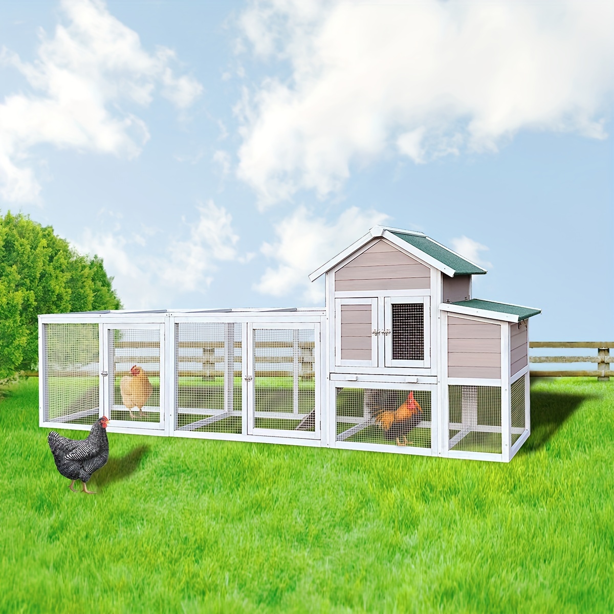 

122" Large Wood Chicken Coop Hen House Pet Rabbit Hutch Wooden Pet Cage Backyard With Nesting Box