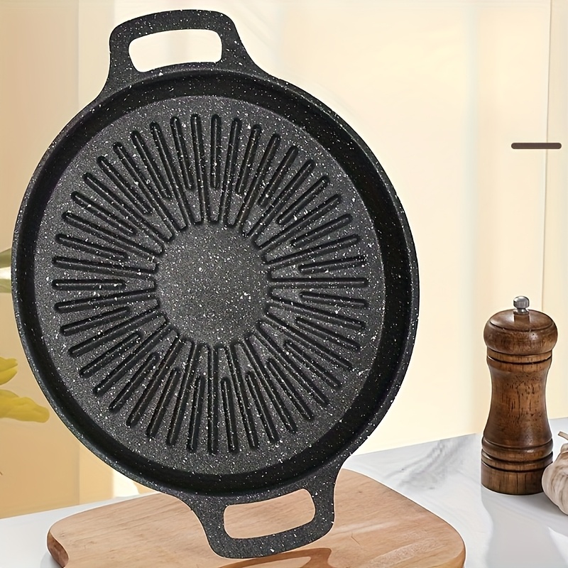 Versatile Korean Cast Iron Grill Pan - Smokeless Non-Stick Portable Grill for Home, Outdoor Camping & BBQ - Sun Pattern Design, Multiple Sizes Available, Durable & Easy to Clean, Korean BBQ Grill