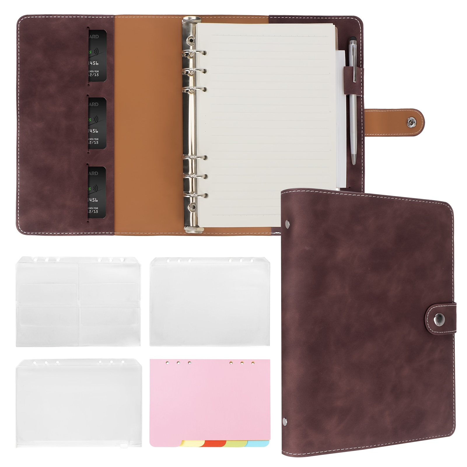 TEMU Yoomiie Leather A5 Binder 6 Ring Binder Notebook - Refillable Notebook A5 Planner Binder With Binder Pockets, A5 Dividers, A5 Refill Paper,