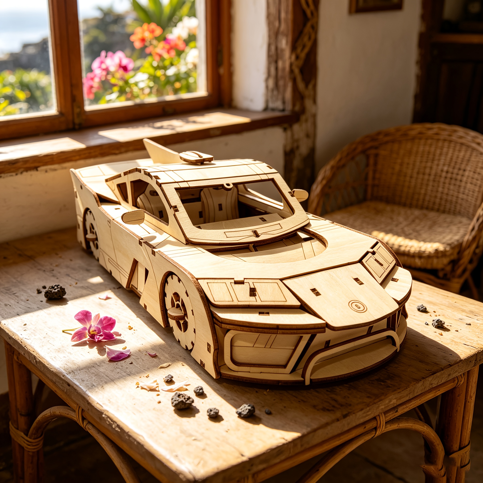 3D Wooden Supercar Puzzle, Hand-Assembled Race Car Model Kit