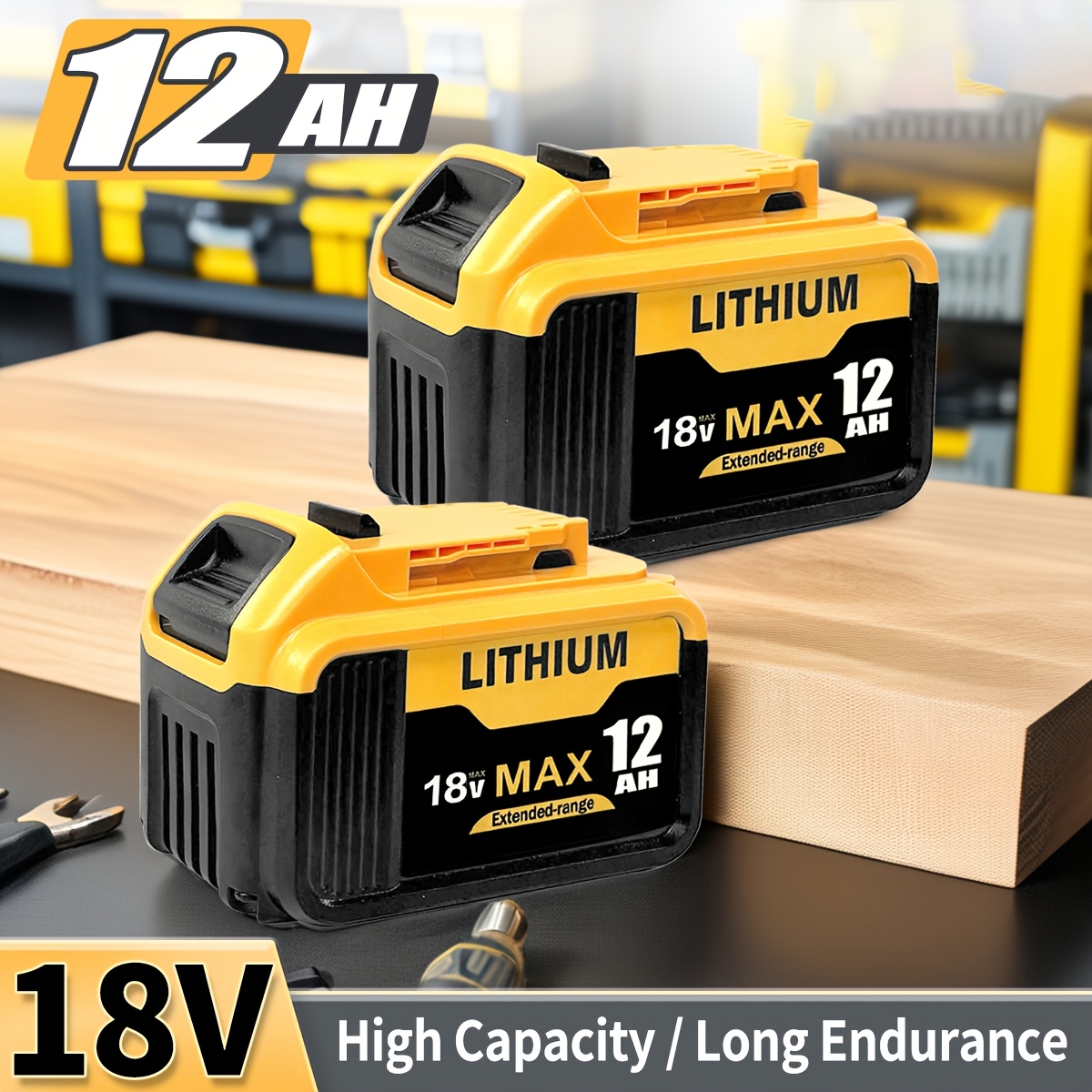 TEMU 2 PACK Batterie de Remplacement 18V 12.0Ah pour for Dewalt DCB200 DCB180 DCB181 DCB201 DCB200-2 Batterie Lithium-Ion 18 Volt MAX XR Outils