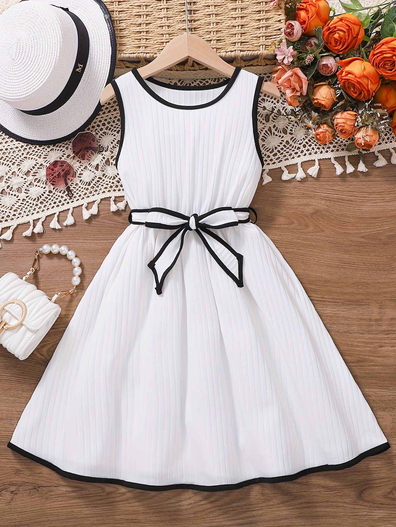 robe blanche manches ceinture à nœud noir Temu Luxembourg