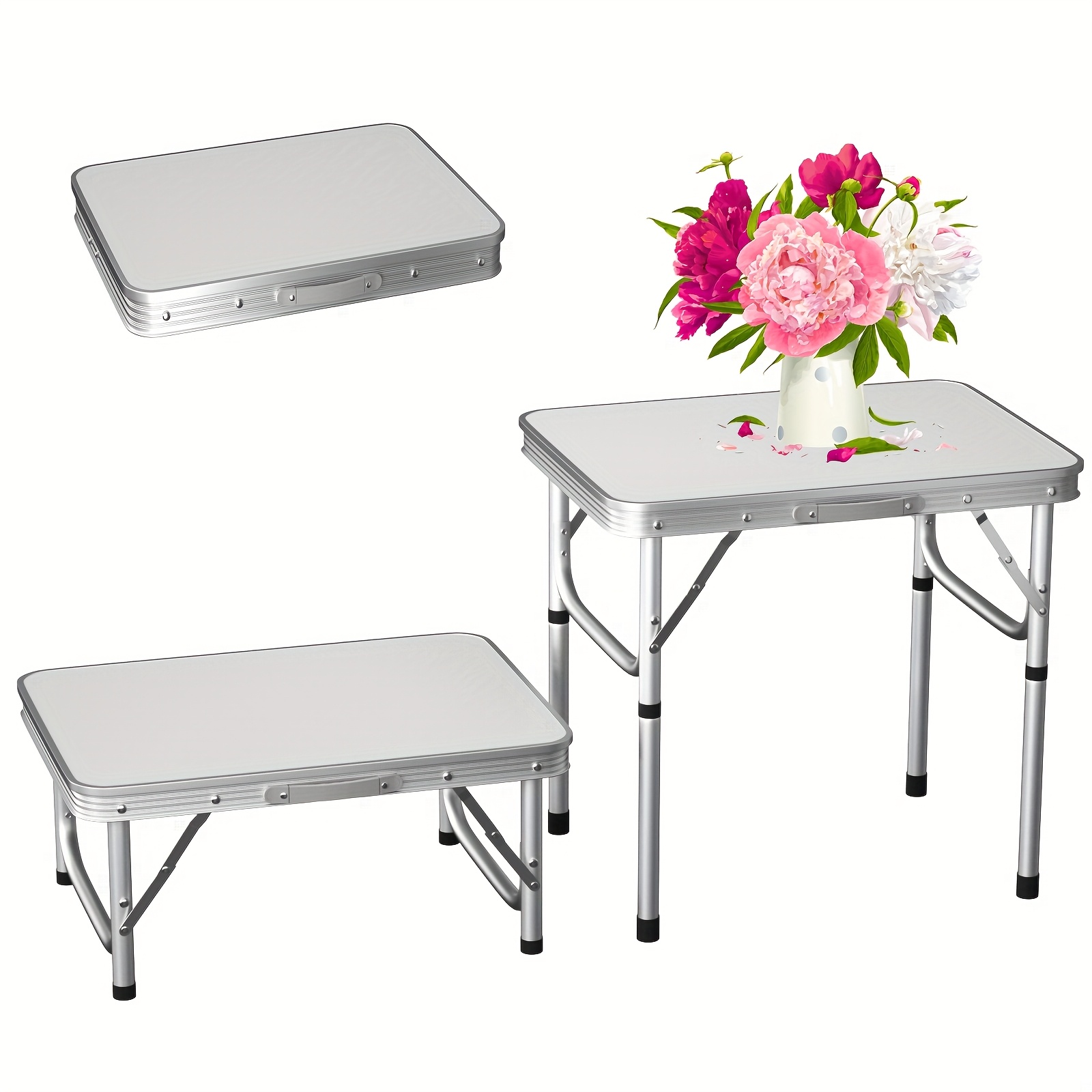 Image of Folding Table 2ft Heavy Duty Adjustable Height Camping Tables, Portable Picnic Table With Carry Handle, For Indoor Outdoor Garden Party Bbq, Size: 60x 45x26/56cm