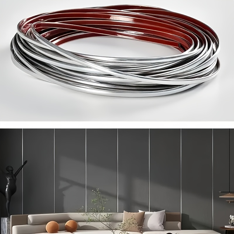 Image of Flexible Molding Trim Self Adhesive, 9.84ft X 0.31inch Peel And Stick Metallic Mirror Frame, Pvc Metal Trim Molding For Wall, Car, Mirror, Door, Wardrobe, Home Decor