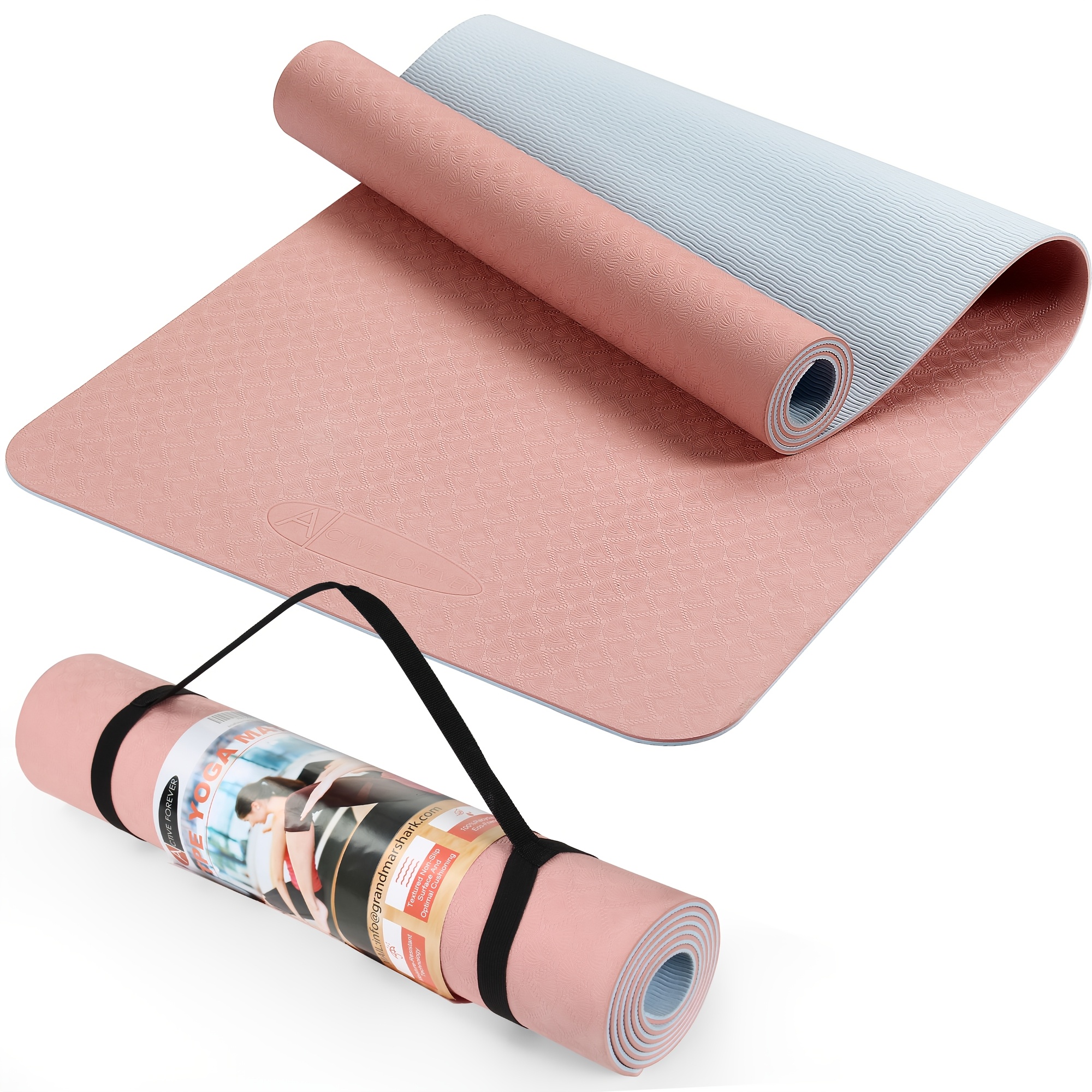 TEMU 1pc Tpe Shock Absorption Yoga Mat, 6mm/0.24in Thickness Non-slip Soft Fitness Mat, Suitable For Home Workouts And Sports