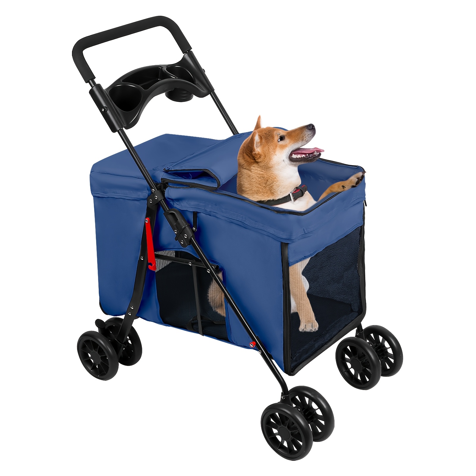 This 2-in-1 Folding Pet Stroller Is -shaped Stroller That Folded, Features , Breathable Mesh Fabric, And A Large Capacity, Making It Suitable For Small And Medium-sized Dogs And Cats.
