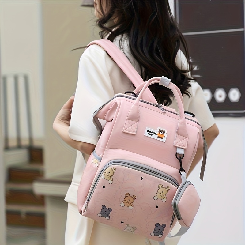 Bolso de Pañales y Mochila Compatible para - Estampado de Oso Lindo con Cierre de Broche, Bolso de Pañales Suave, Bolso de Viaje de Gran Capacidad, Organizador de Múltiples Bolsillos (Brillante,,,) - Multiuso para el trabajo