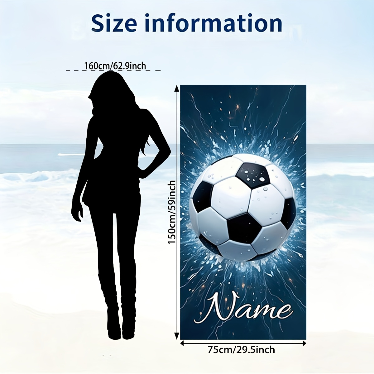 TEMU 1 Personalized Football Print Beach Towel, Custom Name, Soft And Lightweight, Quick-drying Towel, Suitable For Swimming, Camping, And Travel