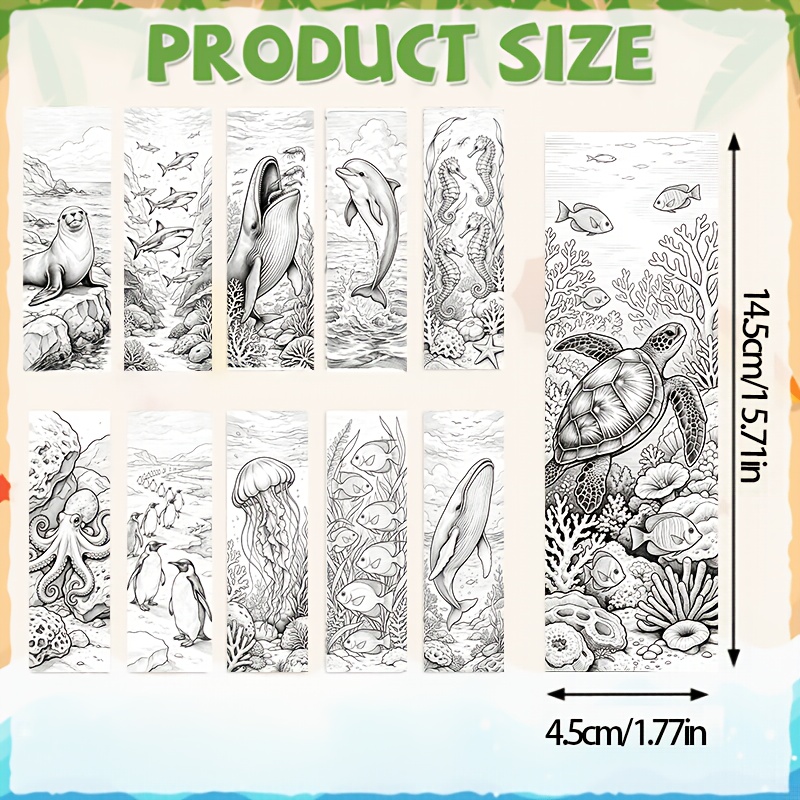 TEMU 20pcs Ocean Animals Coloring Bookmarks Suitable For Book Lovers, Diy Coloring Page Dividers With Marine-themed Bookmarks, Gift For,, Teachers,