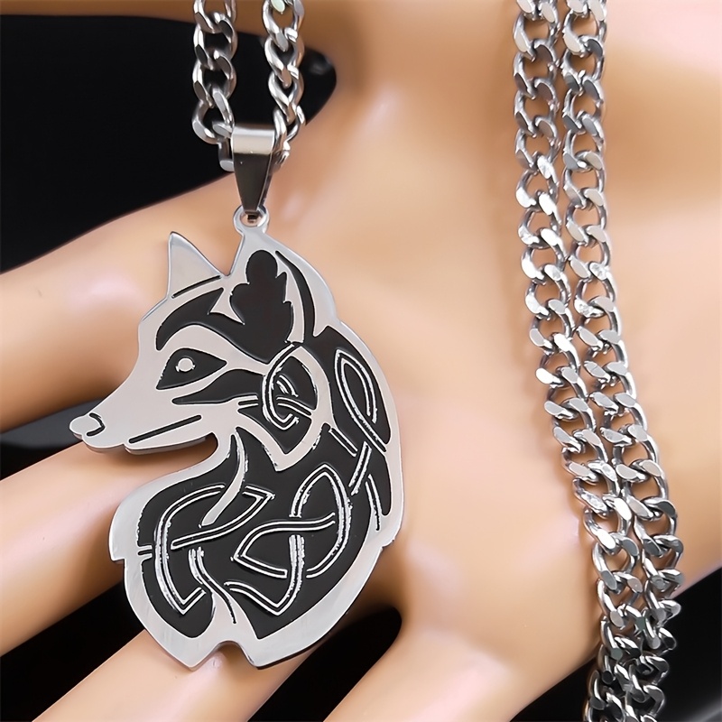 Vintage Embossed Fox Head Pendant Necklace, Forest Wildlife