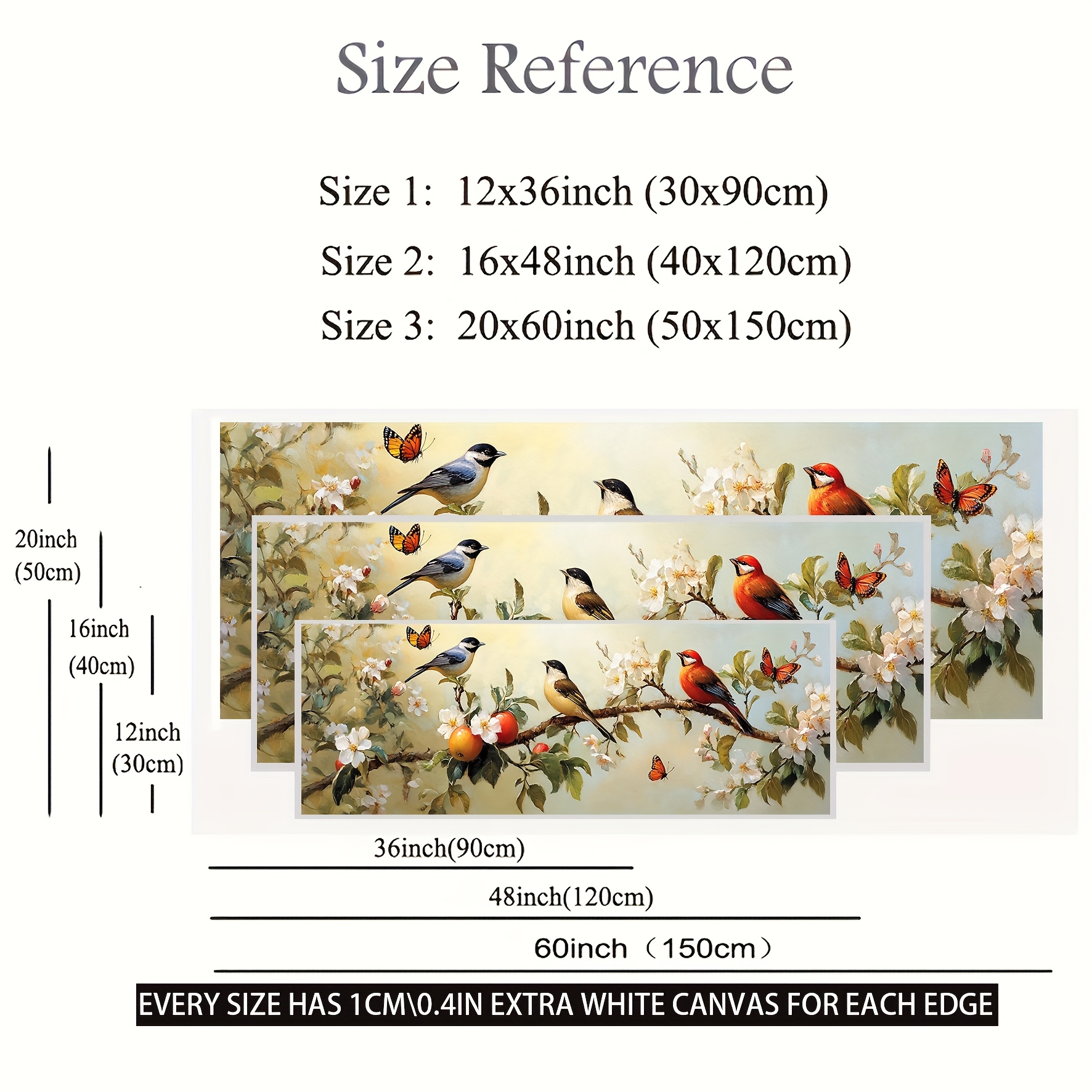 TEMU 1pc Large Beautiful Oil Painting Depicting Birds And Butterflies Perched 1canvas Art Painting Poster Frameless Wall Pictures For Home Decor,