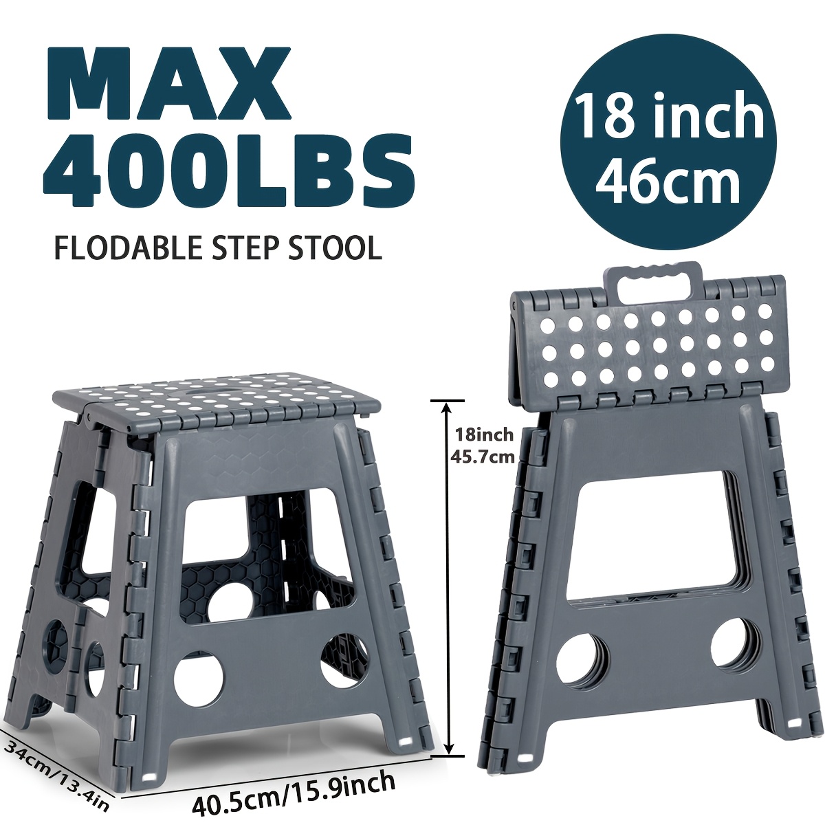 Image of Heavy Duty 9-18 Inch Folding Step Stool For Adults, Foldable Collapsible Plastic Stool With Non Slip Surface - Gray, For Kitchen Bathroom Bedroom(9/11/13/16/18 Inch)