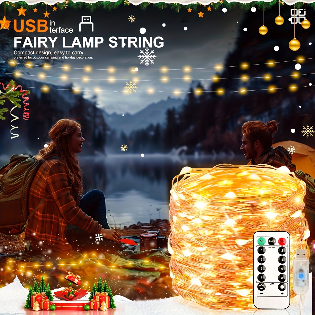 1pc USB-Powered Christmas Tree & Fairy Lights, 8 Modes, Remote Control, IP44 Rating - Ideal for Home, Wedding, Party, Birthday, Halloween Decorations, Festive Room Accent|Festive Room Accent|Durable LED Lights, Christmas Decorations