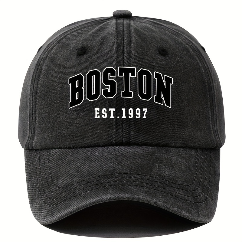 TEMU 1pc Boston Washed Vintage Baseball  , Unisex Adjustable Peaked  , Outdoor Party Camping Travel Sun Hat