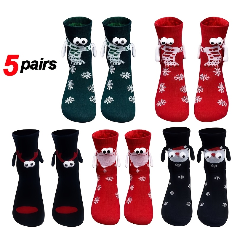 TEMU 2 paires de chaussettes de Noël dessin avec yeux 3D et design magnétique - chaussettes mains dans