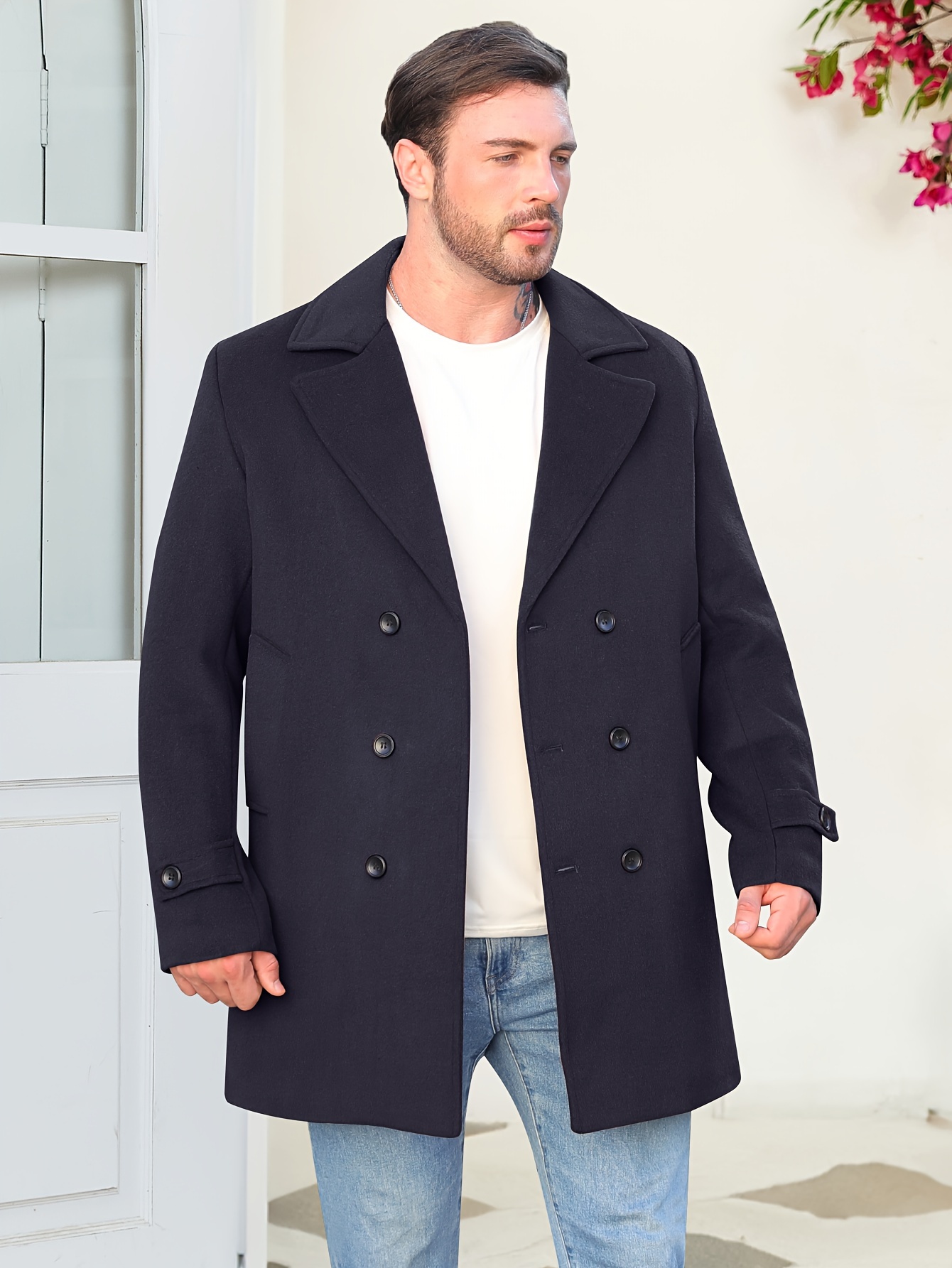 Mid Length Trench Coat Men Big And Tall Wool Trench Coat Notch