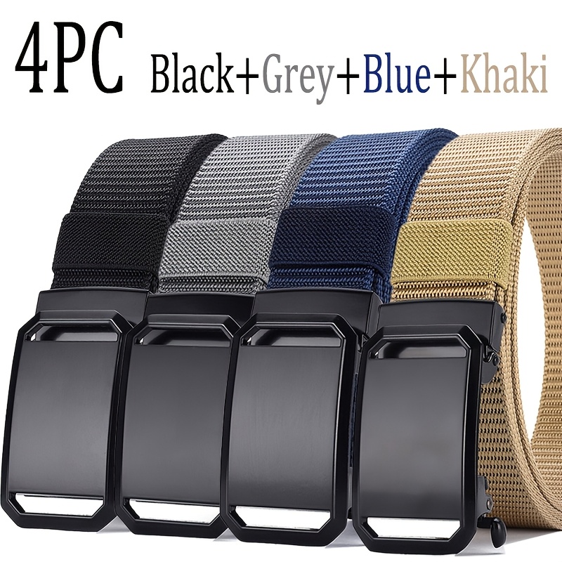 TEMU 4pcs Automatic Adjustable Belt, Made Of Lightweight Canvas Material, In Black And Gray For Versatile Matching, A Breathable Sports Belt For Men,
