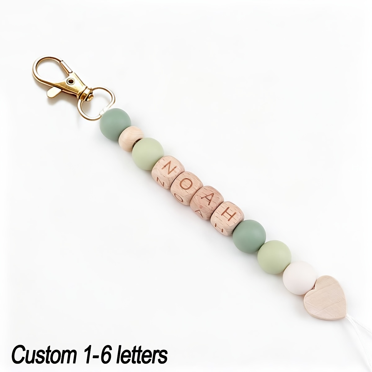 TEMU Porte-clés personnalisé avec perles en bois originales, porte-clés de cœur, ornement de sac à dos, pendentif de tasse, cadeau d'anniversaire,