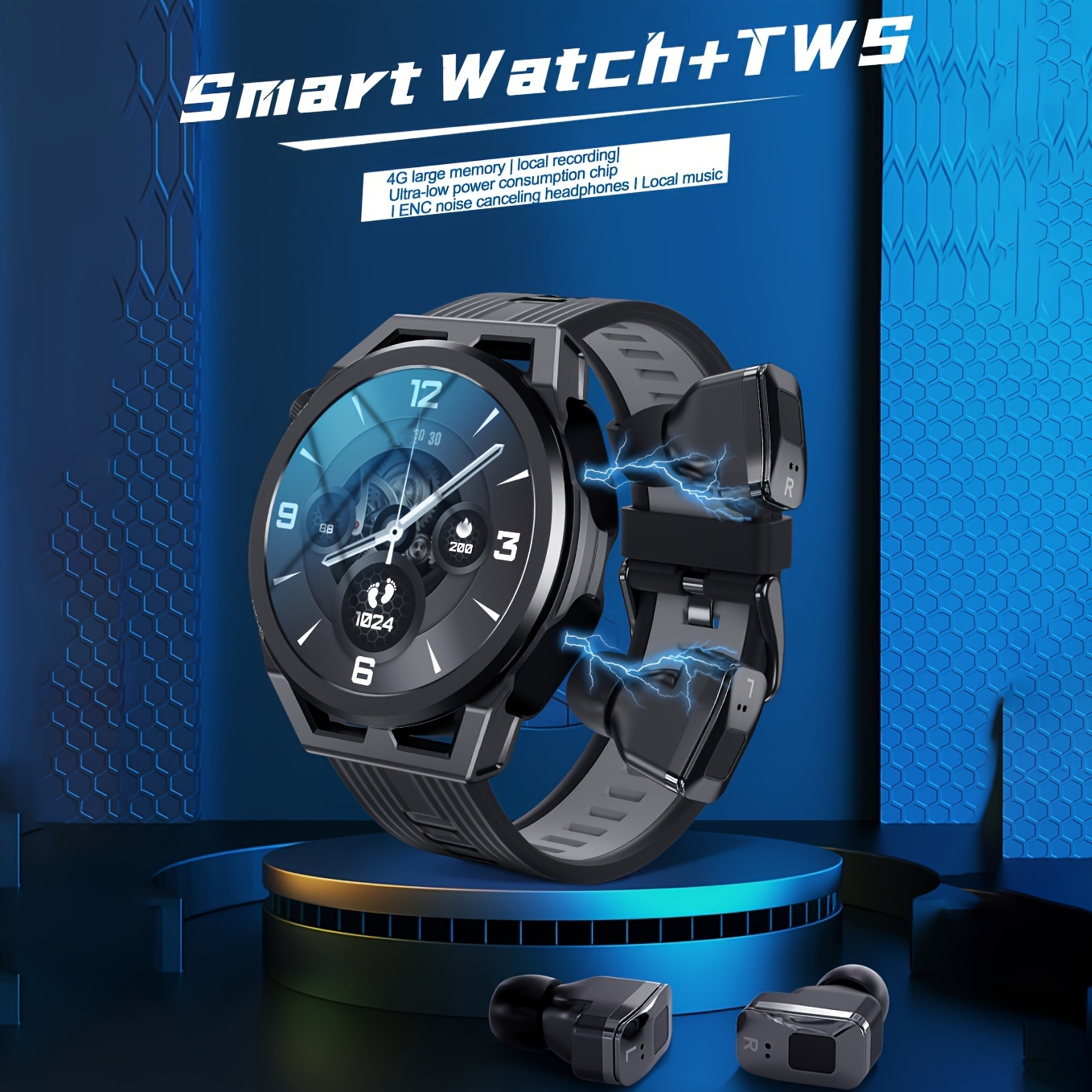 Smart Watch Men Women Smartwatch with Wireless Earbuds Mini Stereo Earphones