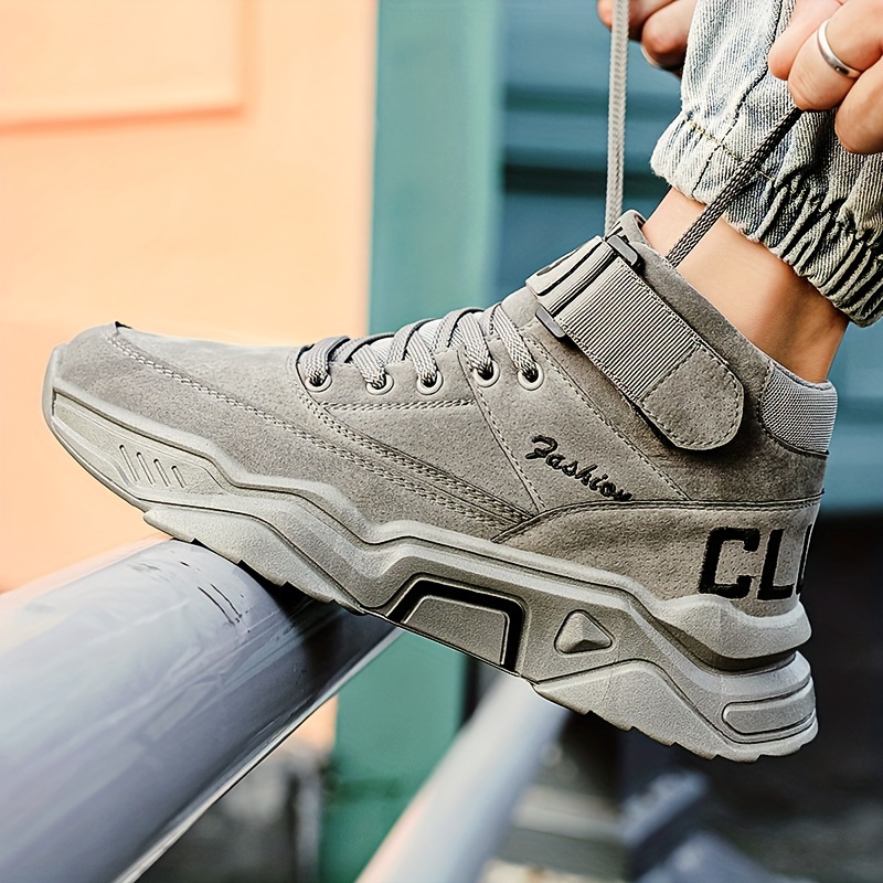 mens solid high top chunky shoes comfy non slip lace durable Temu