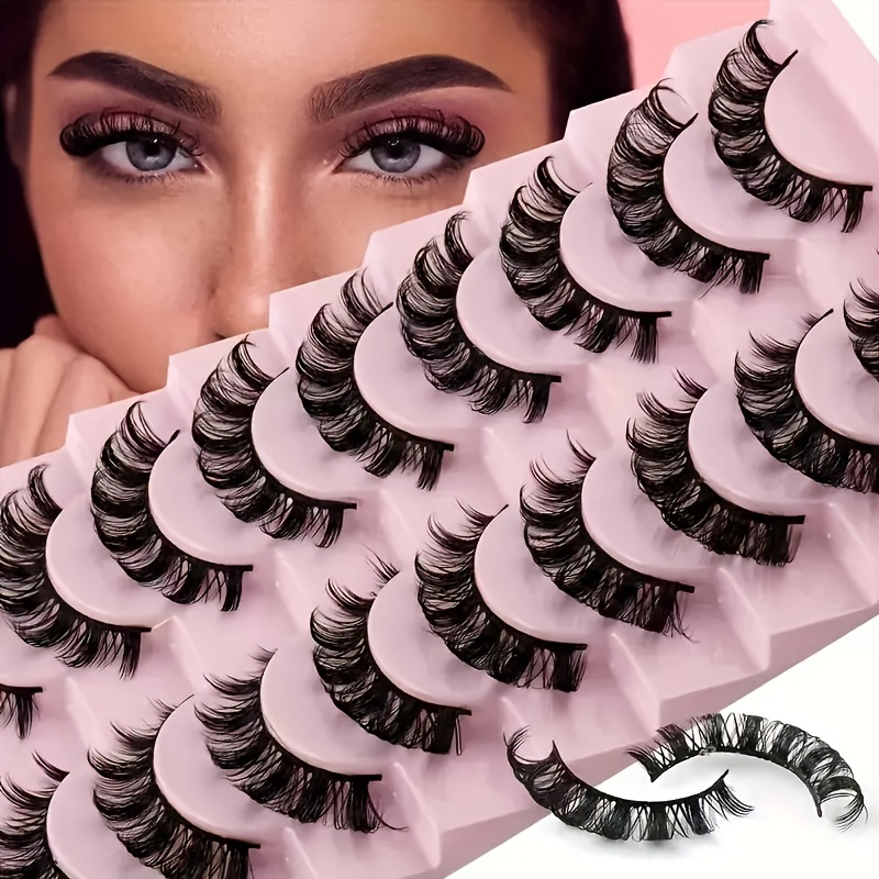 

10 Pairs Luxurious Fluffy Strip Lashes - Dd Mink, Long- & Natural-looking, Lightweight & Comfortable, Hypoallergenic For Eye Makeup & Casual Attire, Reusable And Easy To Apply, 10-15mm Length