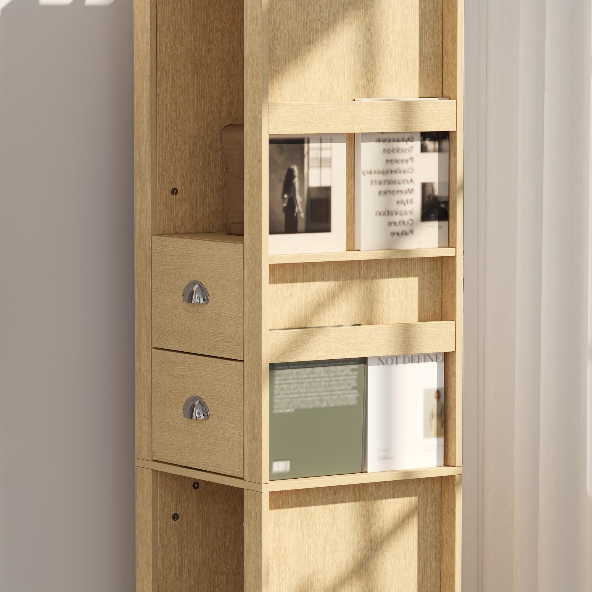 360° Rotating Closet Cabinet with * - Space-Saving Spinner Organizer with 2 Drawers, Hanging Rods &amp; Display Shelves - Freestanding Clothing Stora