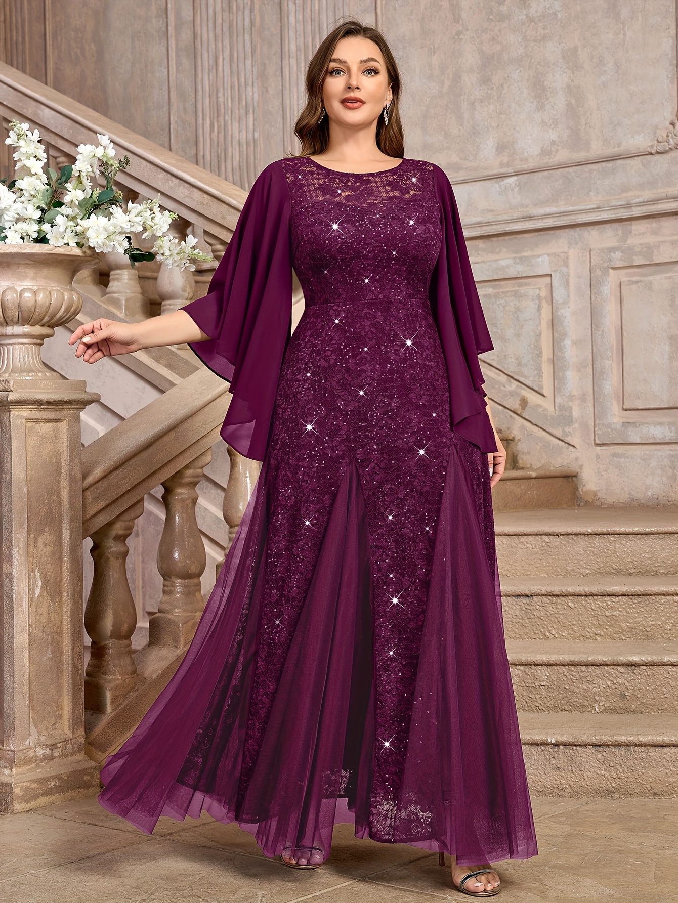 fitted lace wedding dress Elora Trendy A-line V-Neck Lace Chiffon Plus Size Mother of the Bride